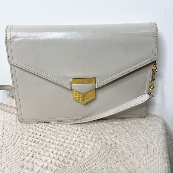 Vintage Parri’s Firenze Cream Leather Clutch Shoulder Bag Envelope Classic - Picture 1 of 12